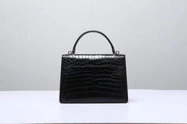 Genuine Crocodile  Belly Leather Top Handle Cross Body Bag Black
