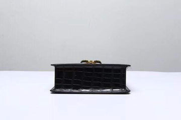 Genuine Crocodile  Belly Leather Top Handle Cross Body Bag Black