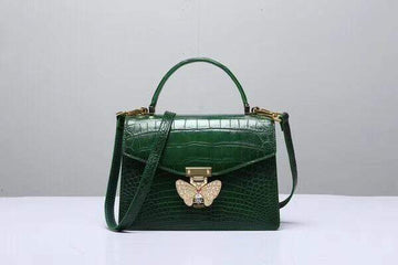 Genuine Crocodile  Leather Top Handle Cross Body Bag Green