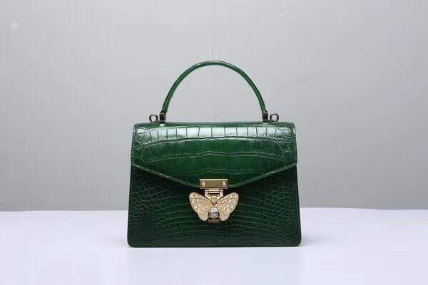 Genuine Crocodile  Leather Top Handle Cross Body Bag Green