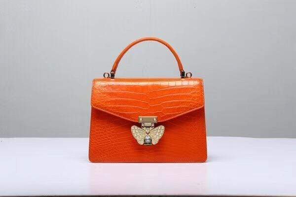 Genuine Crocodile  Leather Top Handle Cross Body Bag Orange