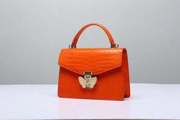 Genuine Crocodile  Leather Top Handle Cross Body Bag Orange