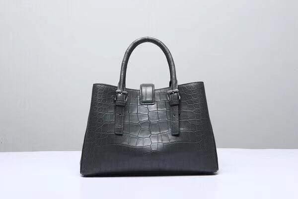 Genuine Crocodile  Leather Top Handle Tote With Crossbody Strap Grey