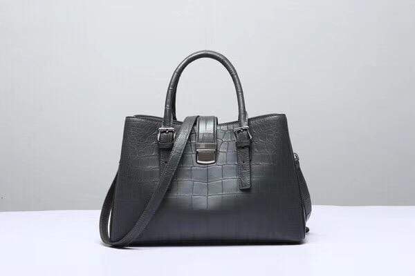 Genuine Crocodile  Leather Top Handle Tote With Crossbody Strap Grey