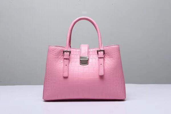 Genuine  Crocodile Leather Top Handle Tote  Shoulder Bag Pink