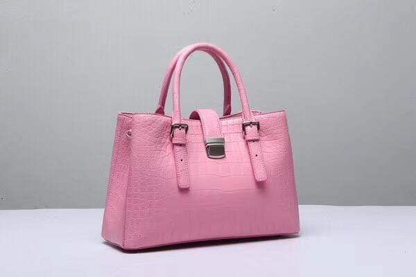 Genuine  Crocodile Leather Top Handle Tote  Shoulder Bag Pink