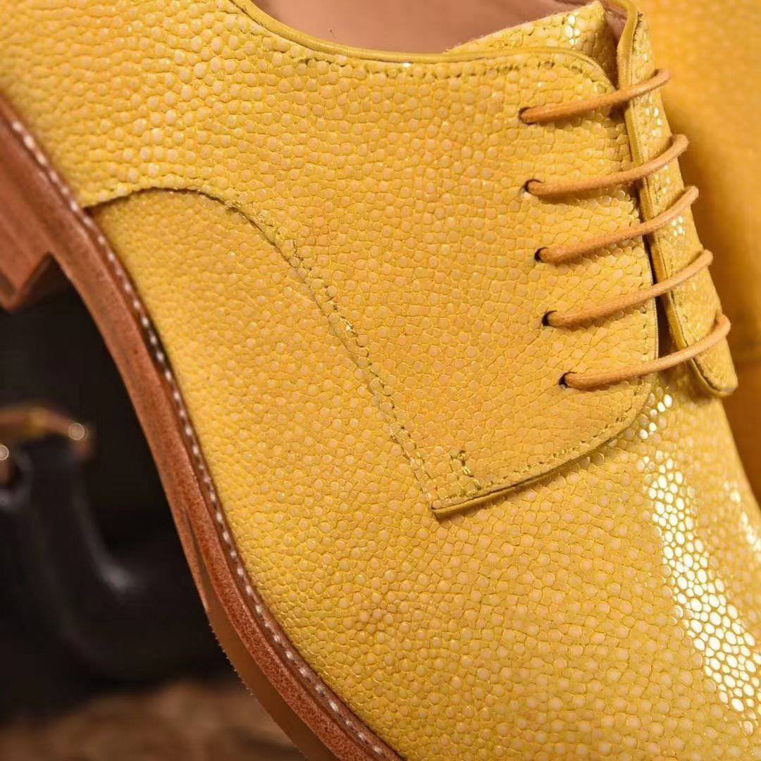 GenuinePearl Stingray Leather Mens Wingtip Formal Lace up Wedding Office Shoes Yellow