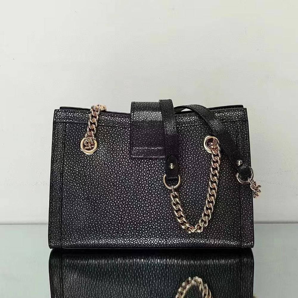 GenuinePearl Stingray Leather Tote Shoulder Chain Bag Black