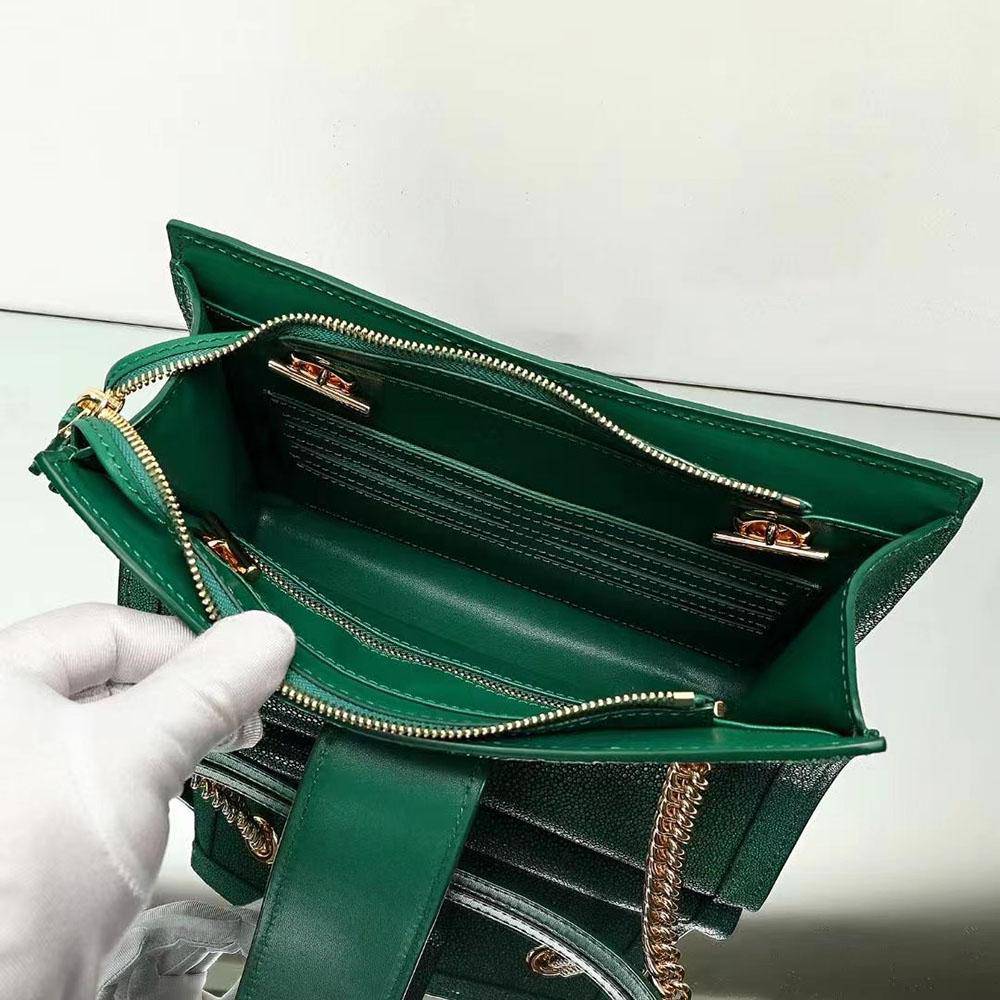 GenuinePearl Stingray Leather Tote Shoulder Chain Bag Green Dark Green