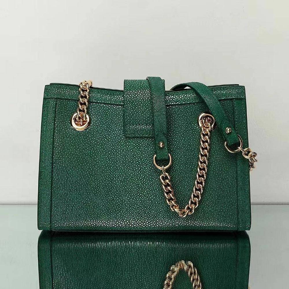 GenuinePearl Stingray Leather Tote Shoulder Chain Bag Green Dark Green