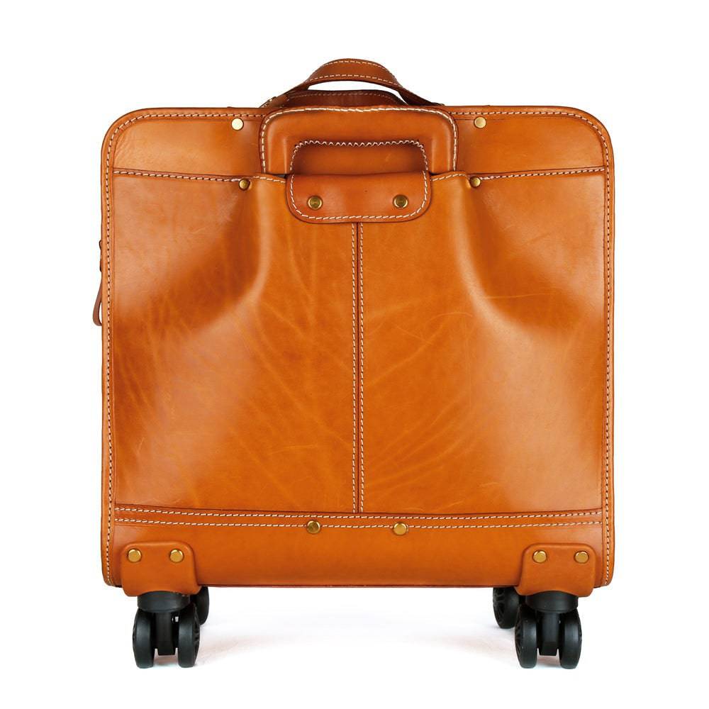 Genuine Vintage Italian Vegetable Tanned Leather 20-inch Carry-on Universal wheel Cabin Rolling Spinner Travel Luggage