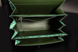 Green Genuine Python Leather Top Handle Bag