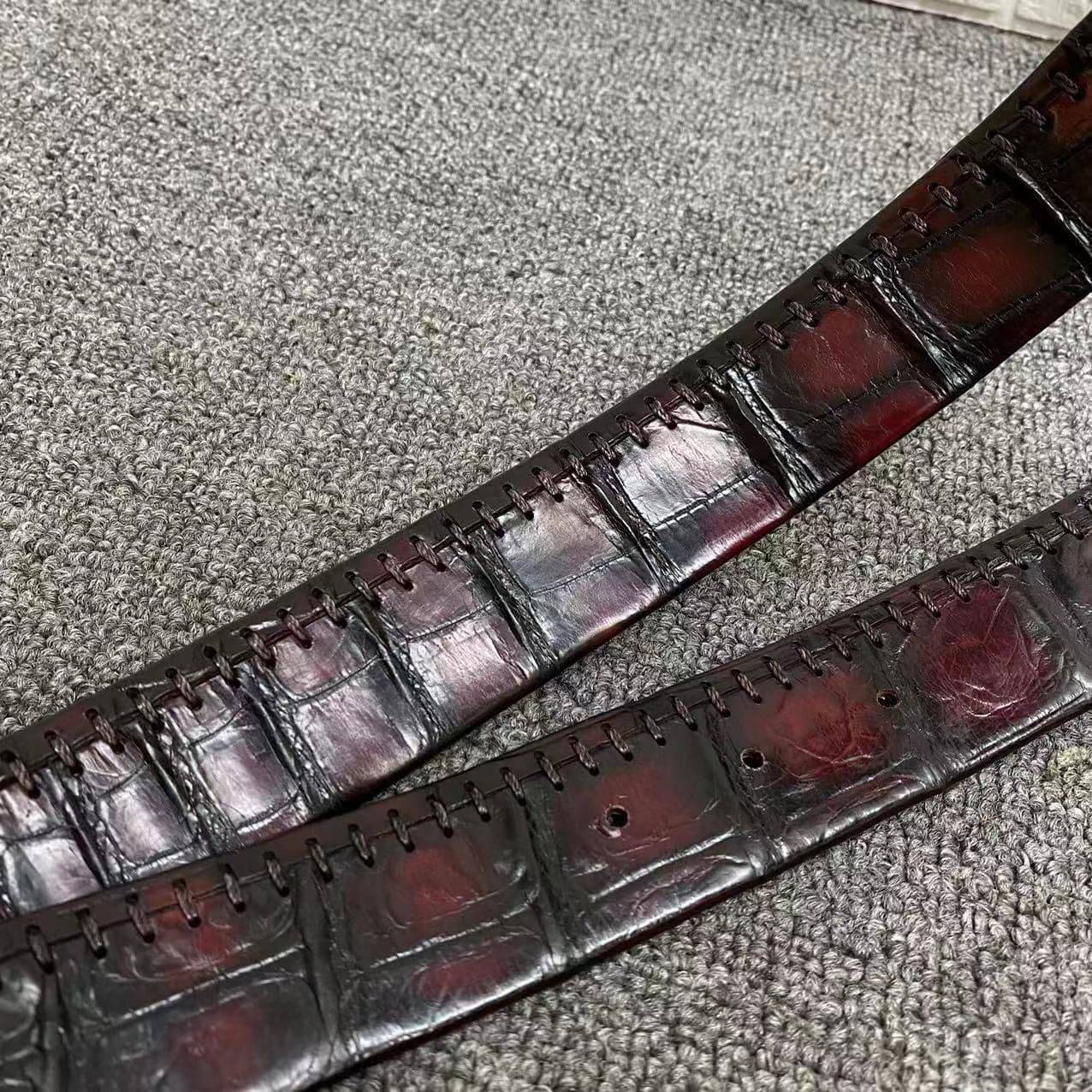 Hand Stitching Double Sides Nile Crocodile Skin Leather Belt