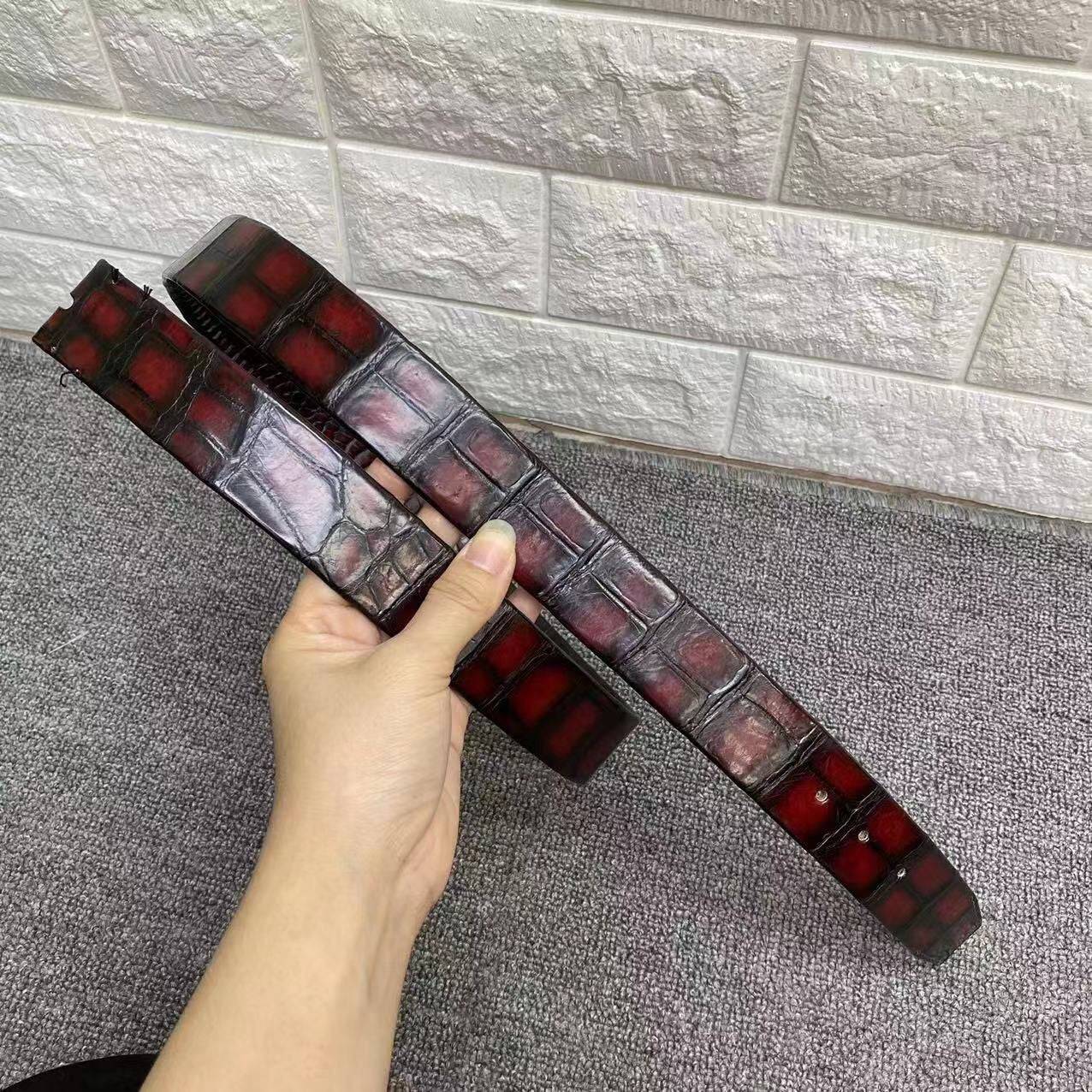 Hand Stitching Double Sides Nile Crocodile Skin Leather Belt