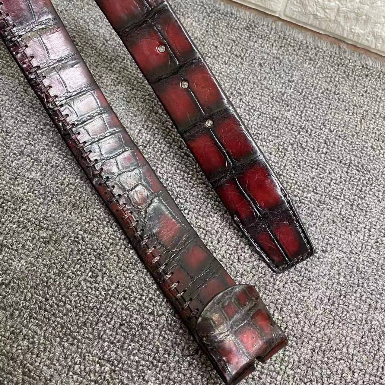 Hand Stitching Double Sides Nile Crocodile Skin Leather Belt