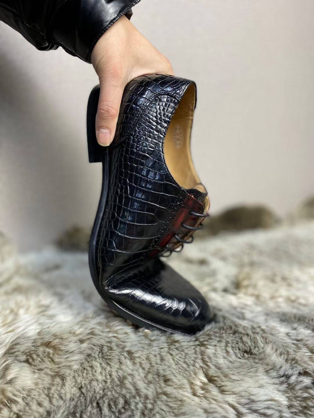 Preorder Crocodile Shoes Handmade Crocodile Leather  Vintage Two Tone Classic Lace Up Leather Lined Shoes