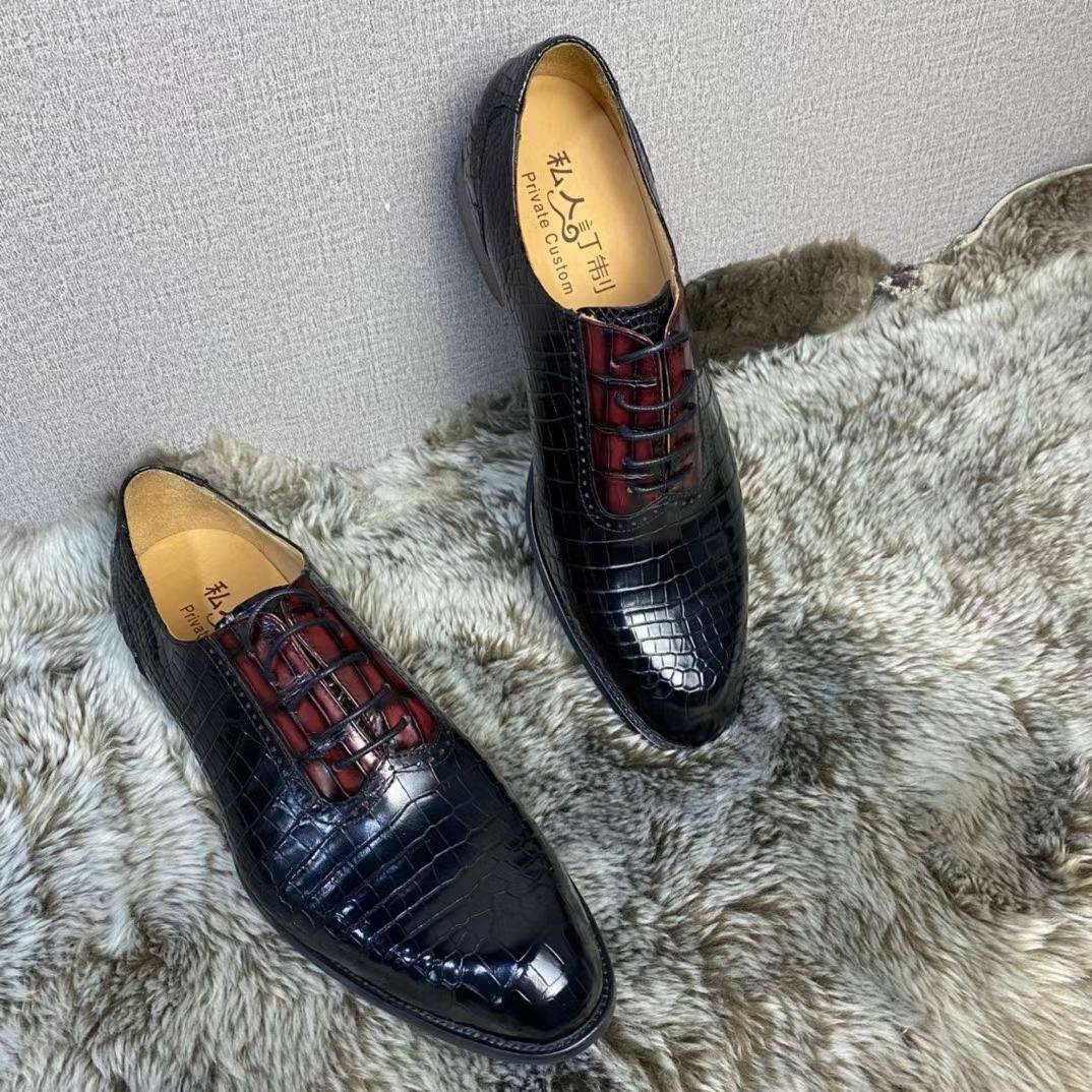 Preorder Crocodile Shoes Handmade Crocodile Leather  Vintage Two Tone Classic Lace Up Leather Lined Shoes