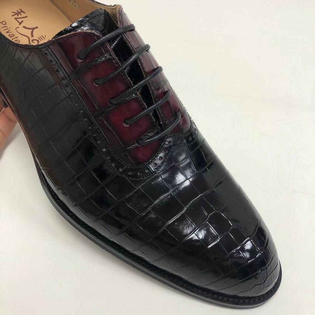 Preorder Crocodile Shoes Handmade Crocodile Leather  Vintage Two Tone Classic Lace Up Leather Lined Shoes