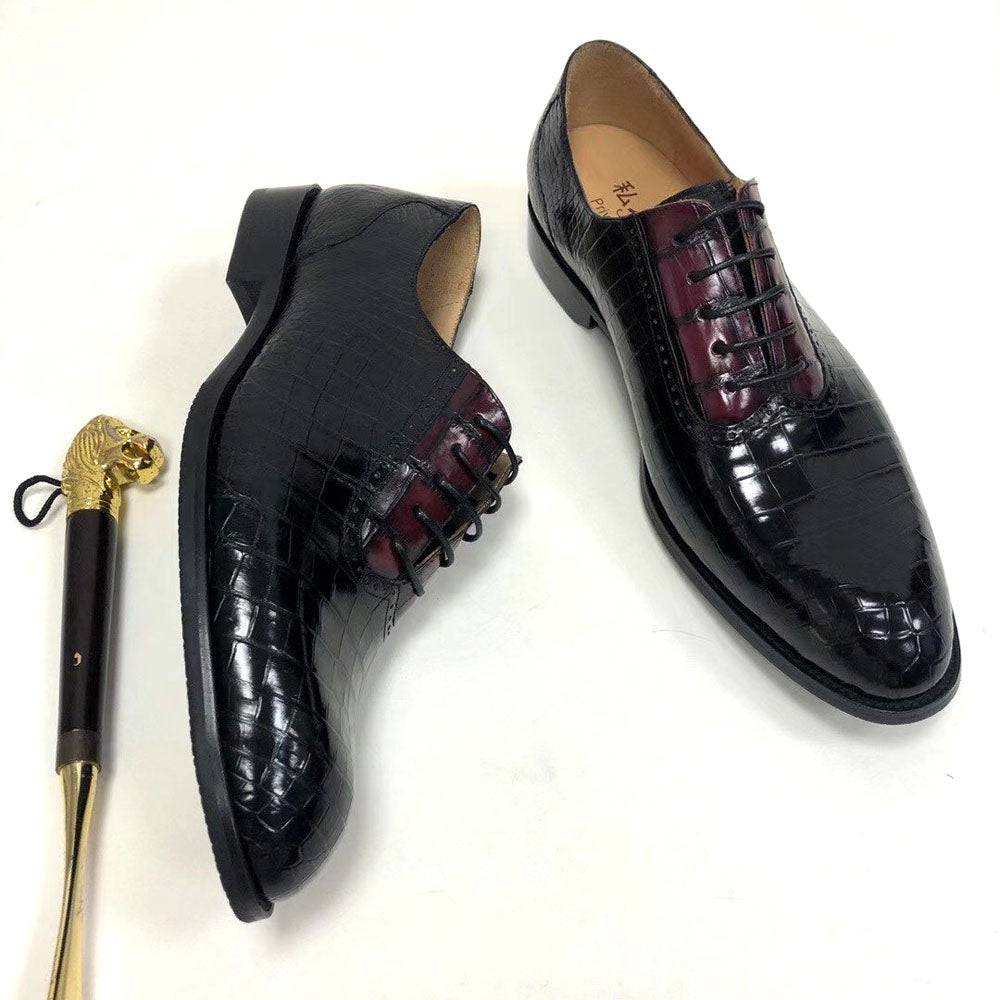 Preorder Crocodile Shoes Handmade Crocodile Leather  Vintage Two Tone Classic Lace Up Leather Lined Shoes