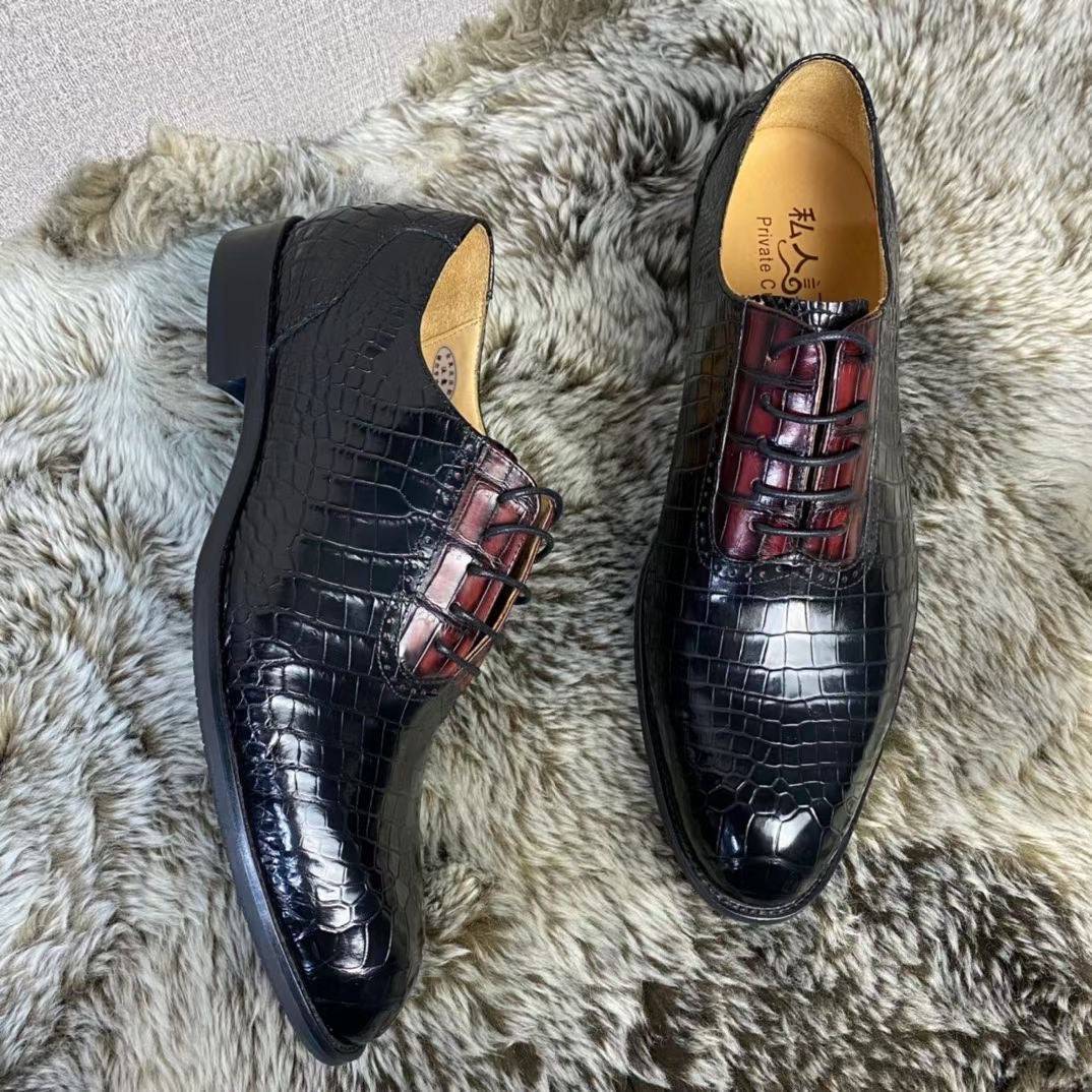 Preorder Crocodile Shoes Handmade Crocodile Leather  Vintage Two Tone Classic Lace Up Leather Lined Shoes