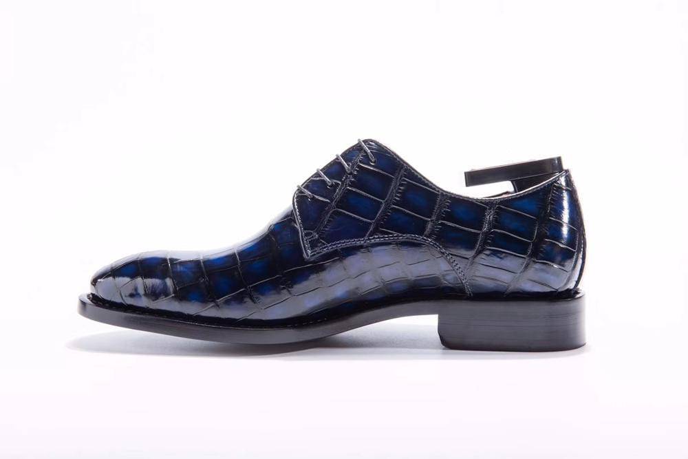 Crocodile Shoes Handmade Men Crocodile Leather Lace-Up Shoes,Mens Dark Blue Crocodile Leather Dress Shoes