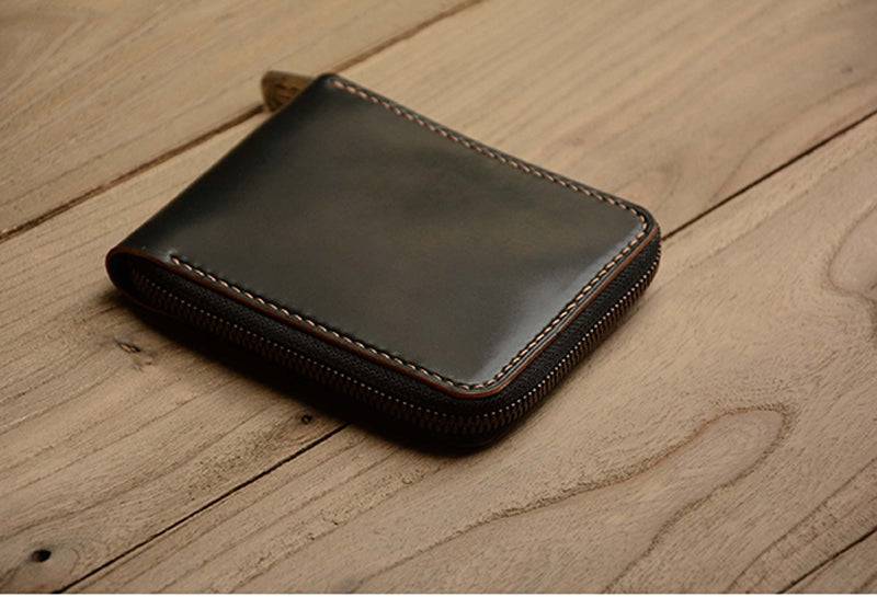 Handmade US Horween Shell Cordovan Leather Brown Short Wallet