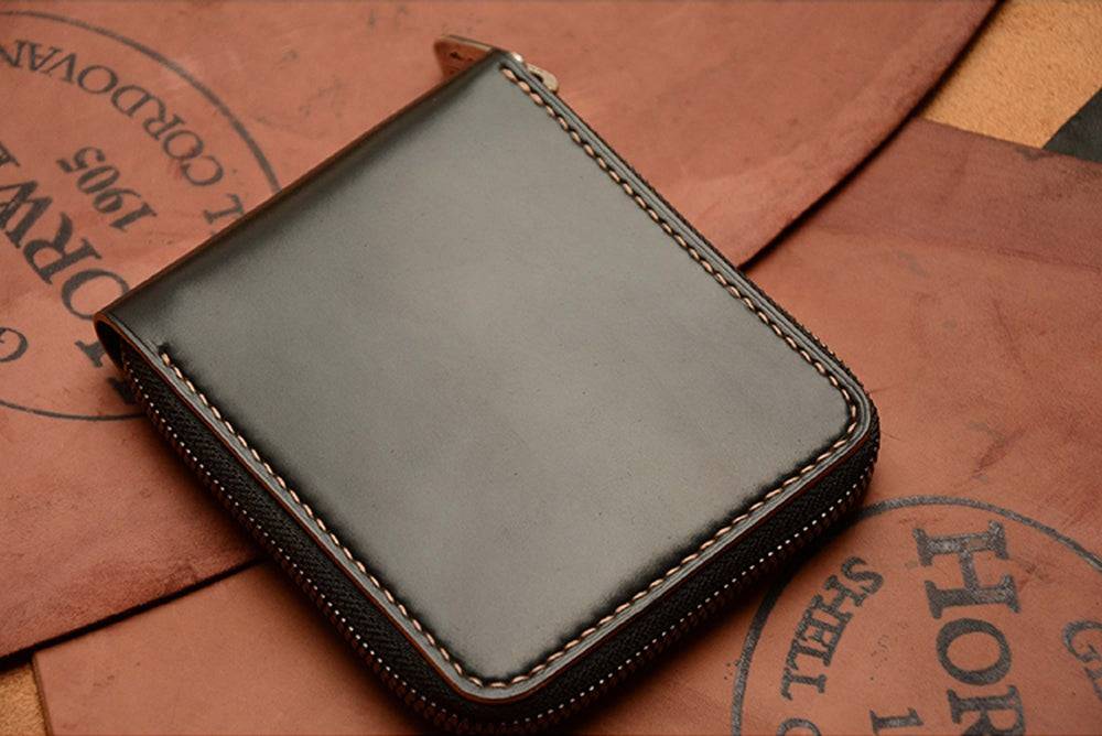 Handmade US Horween Shell Cordovan Leather Brown Short Wallet