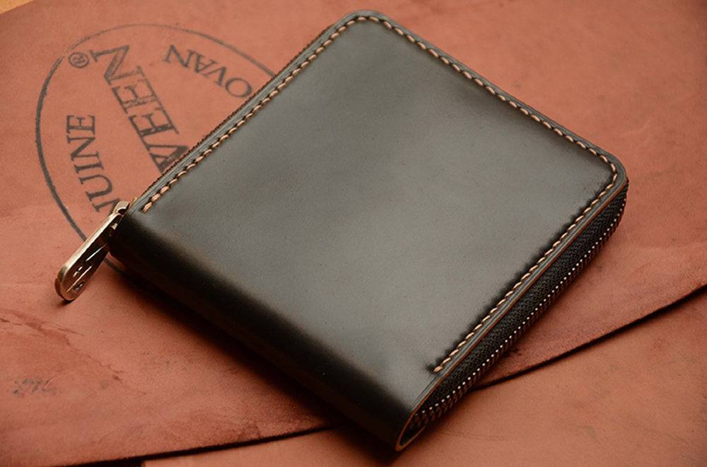 Handmade US Horween Shell Cordovan Leather Brown Short Wallet