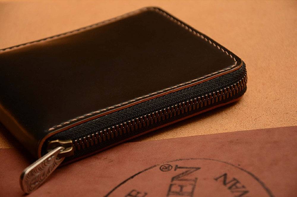 Handmade US Horween Shell Cordovan Leather Brown Short Wallet