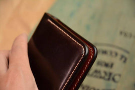 Handmade US Horween Shell Cordovan Leather Short Wallet Multi-card Holder Simple Wallets