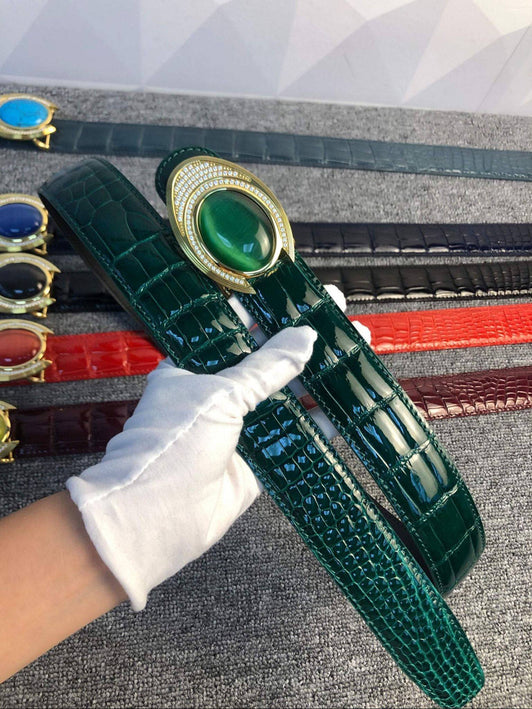 High Shiny Beaded Nile Crocodile Skin Leather Belt
