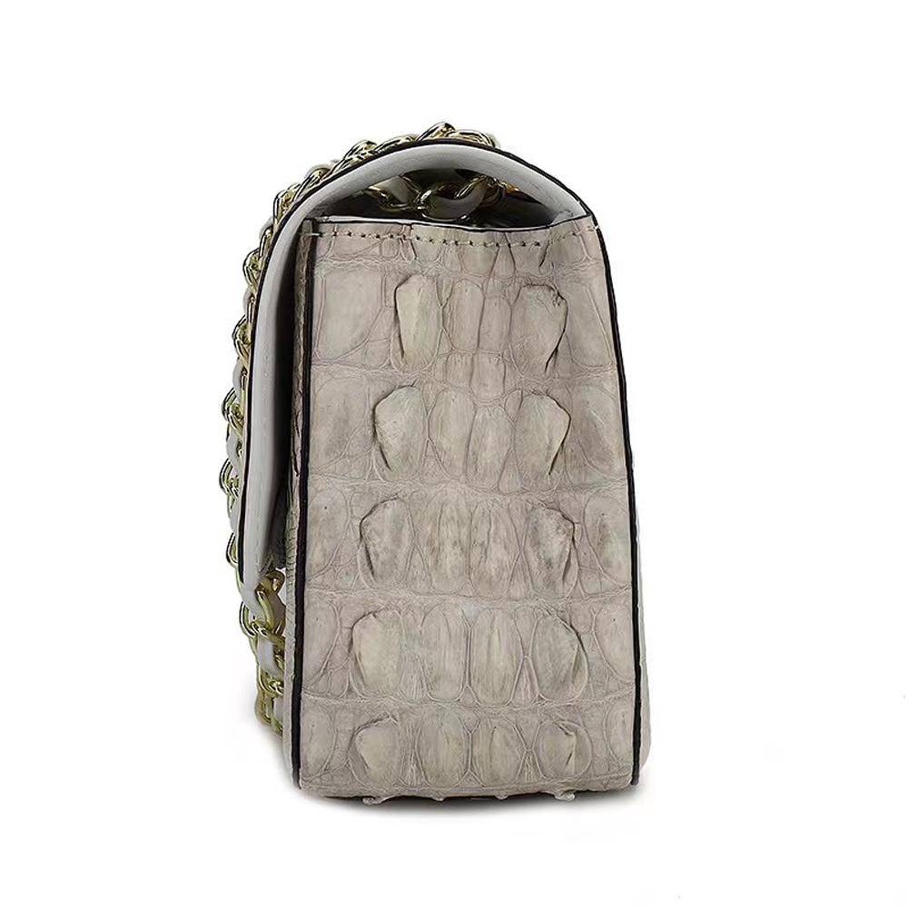 Himalaya  White Crocodile Leather Flap Chain Shoulder Bag