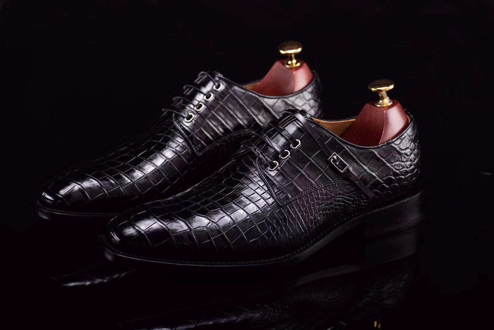 Crocodile Shoes Lace-Up Shoes In Black Crocodile Skin Leather