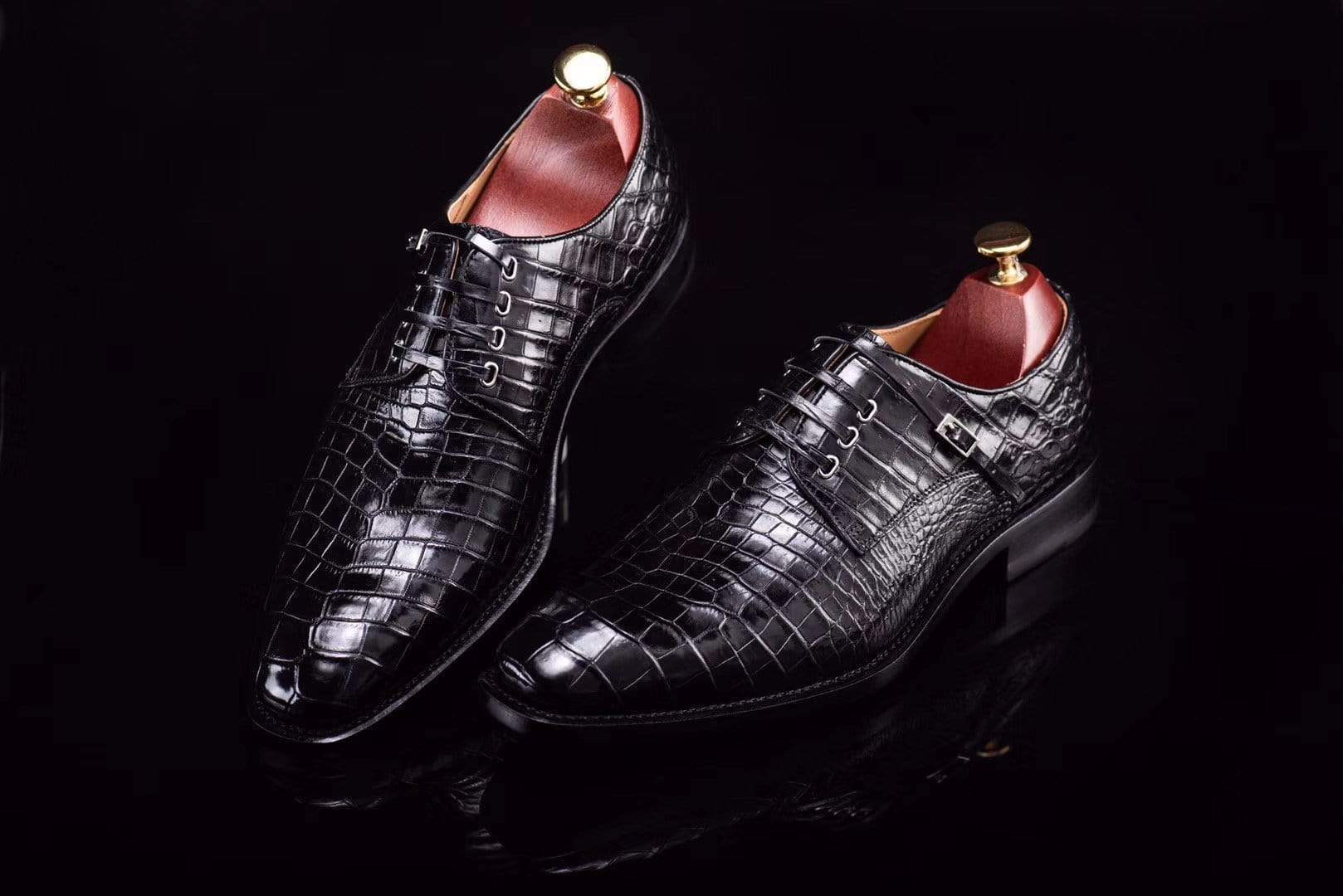 Crocodile Shoes Lace-Up Shoes In Black Crocodile Skin Leather