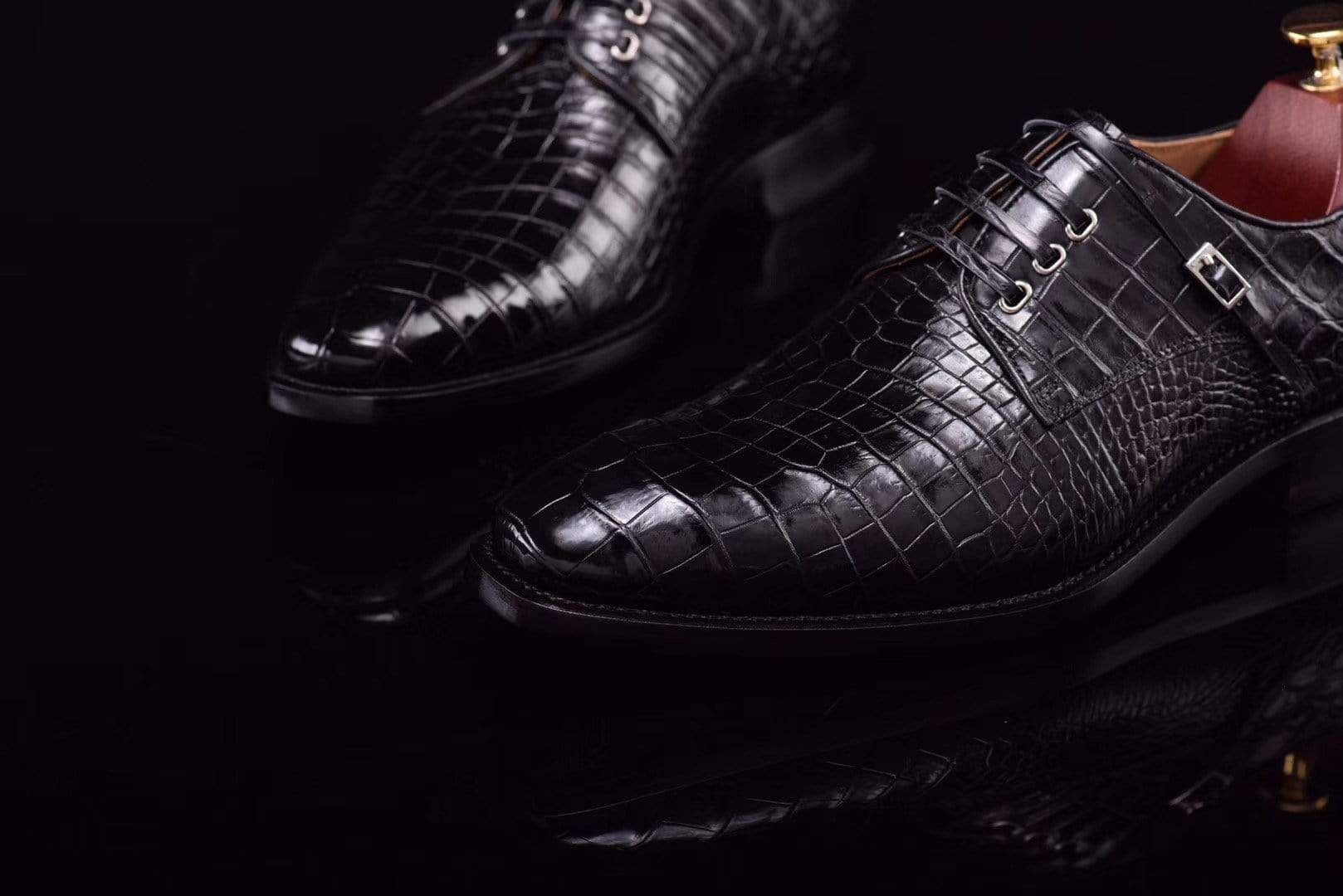 Crocodile Shoes Lace-Up Shoes In Black Crocodile Skin Leather