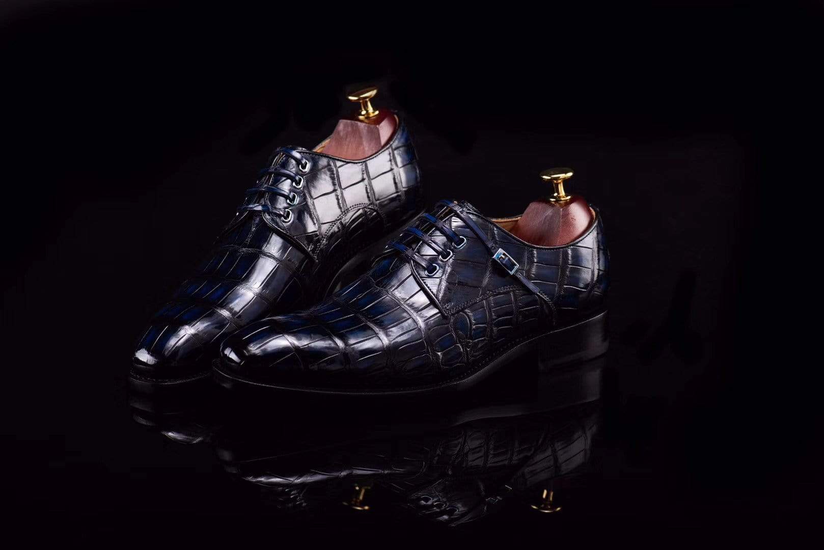 Crocodile Shoes Lace-Up Shoes In Dark Blue Crocodile Skin Leather