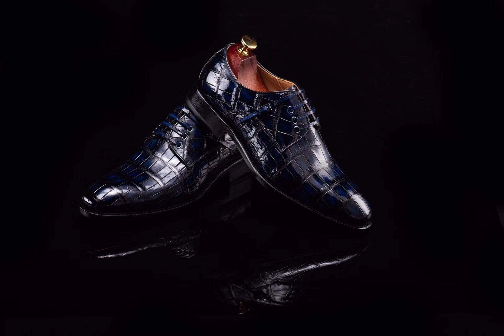 Crocodile Shoes Lace-Up Shoes In Dark Blue Crocodile Skin Leather