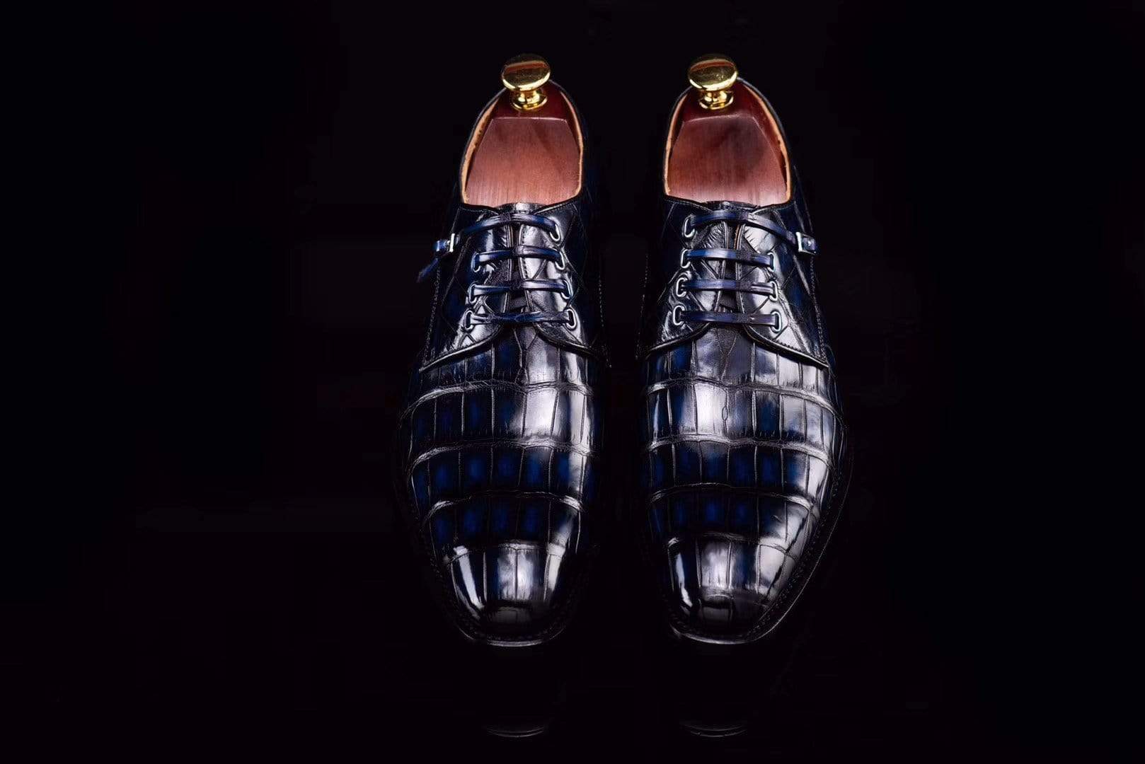 Crocodile Shoes Lace-Up Shoes In Dark Blue Crocodile Skin Leather