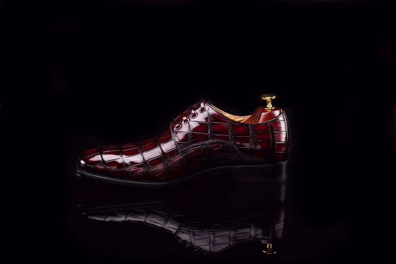 Crocodile Shoes Lace-Up Shoes In Wine Red Crocodile Skin Leather