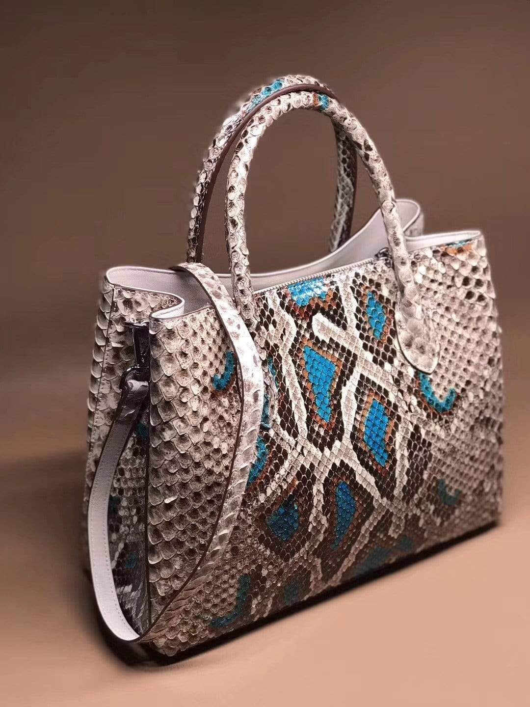 Genuine Python Leather Top Handle Tote Shoulder Bags Multi Blue