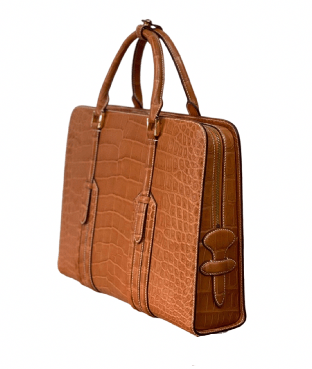 Large Genuine  Crocodile Briefcase, Luxury Crocodile Business Bag for Men Tan