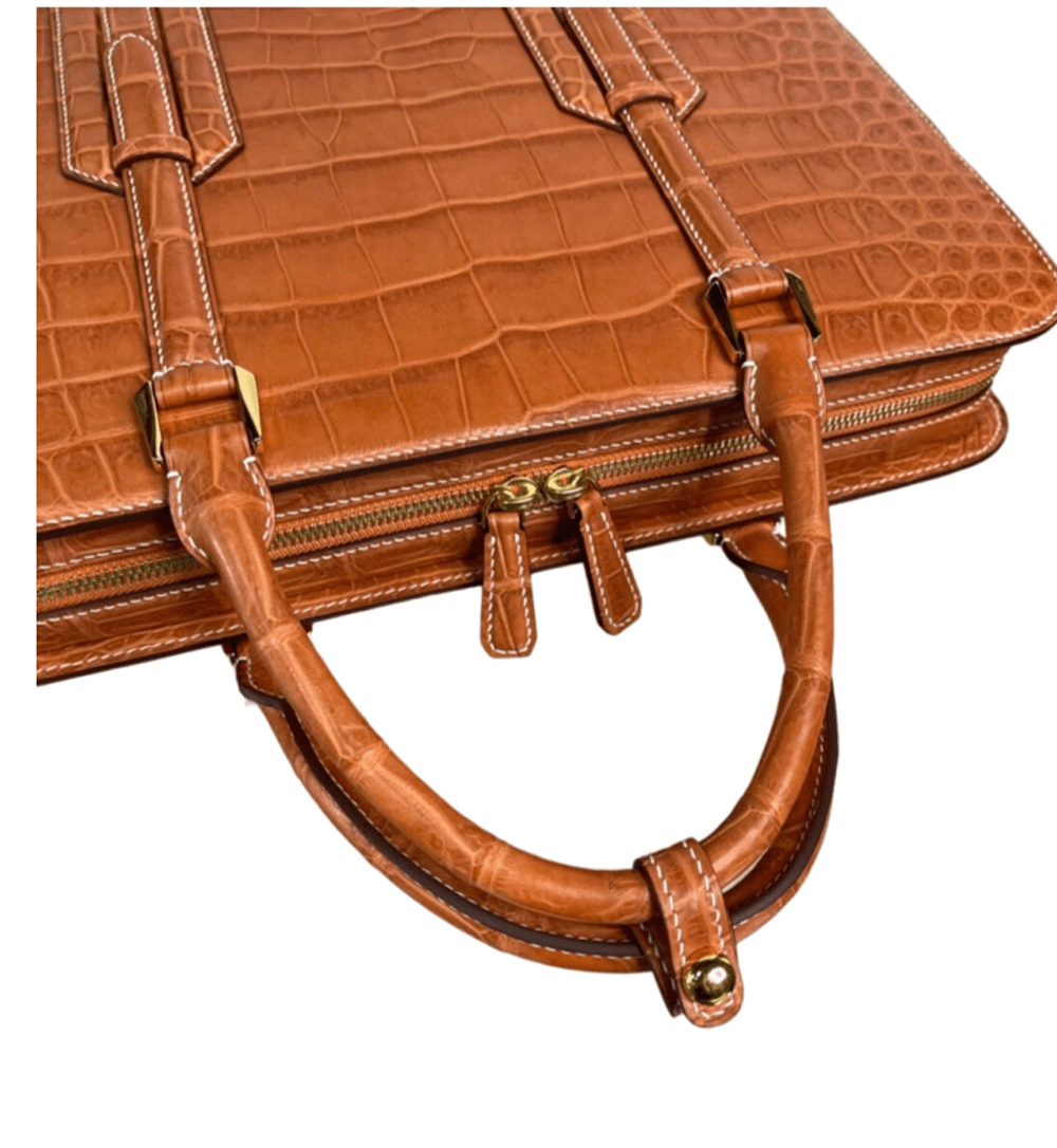 Large Genuine  Crocodile Briefcase, Luxury Crocodile Business Bag for Men Tan