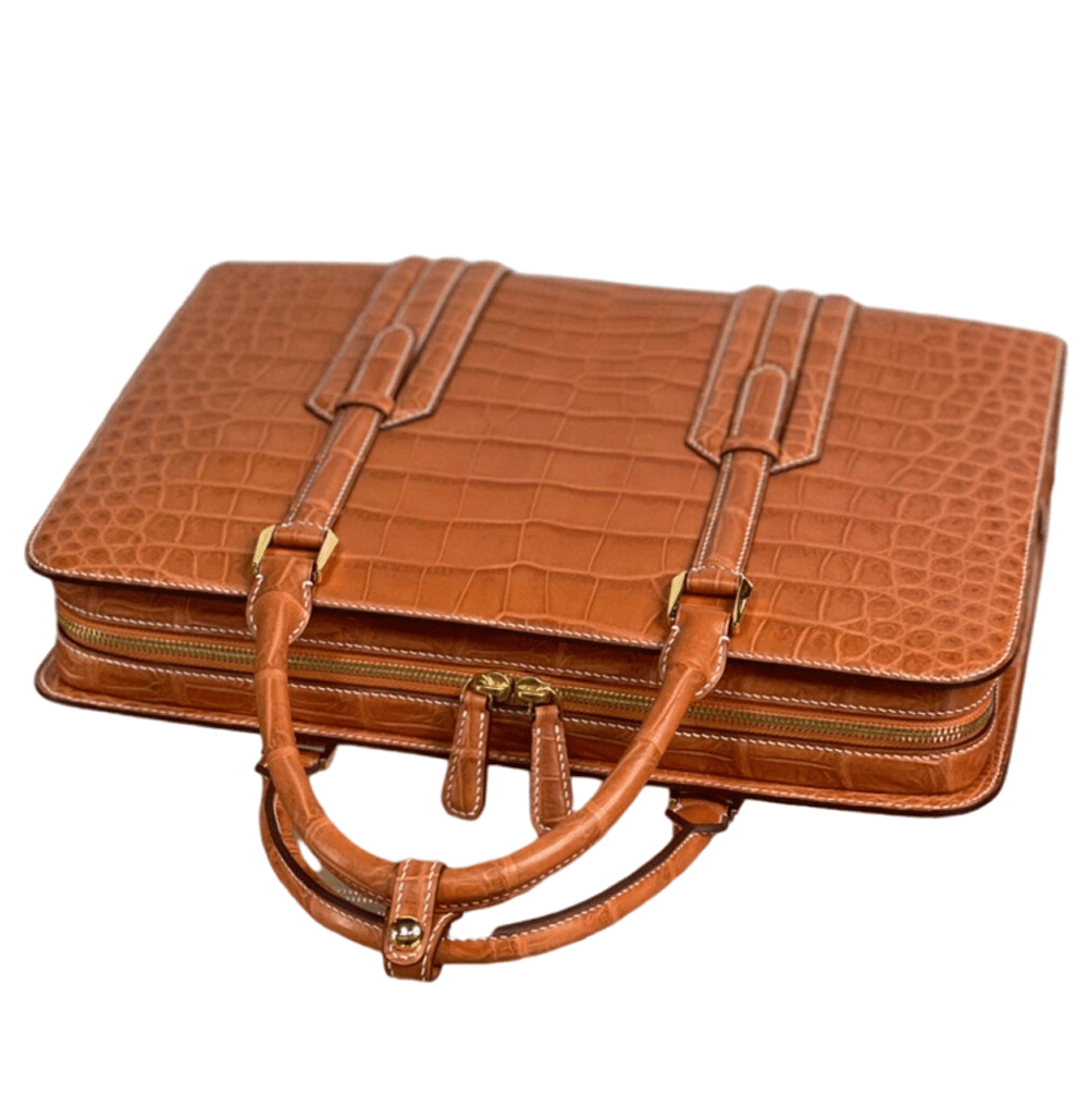 Large Genuine  Crocodile Briefcase, Luxury Crocodile Business Bag for Men Tan