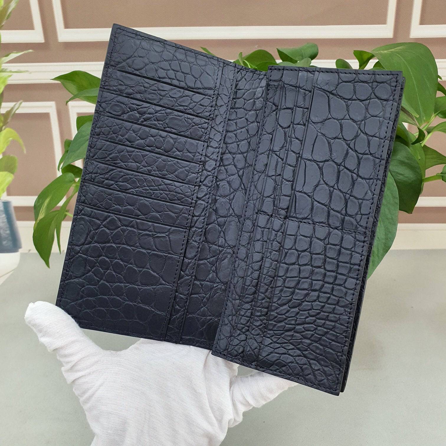 Matt Crocodile Leather Mens Suit Wallet Dark Blue