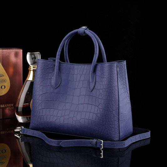 Matt Genuine Crocodile Leather Top Handle Satchel Handbag Shoulder Bag Tote Purse Blue