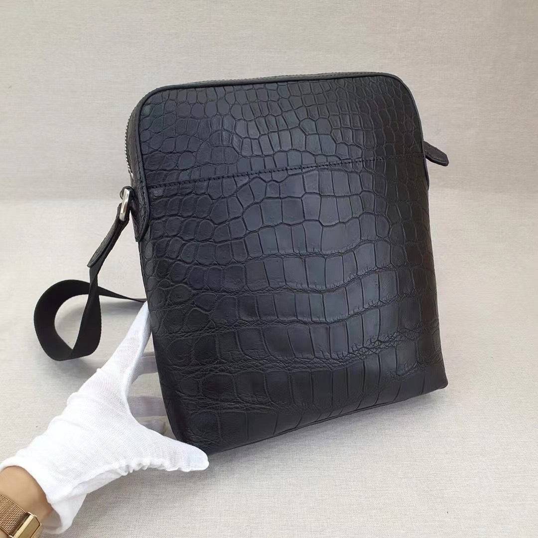 Matt Genuine Crocodile Skin Leather Cross Body Messenger Shoulder Bag