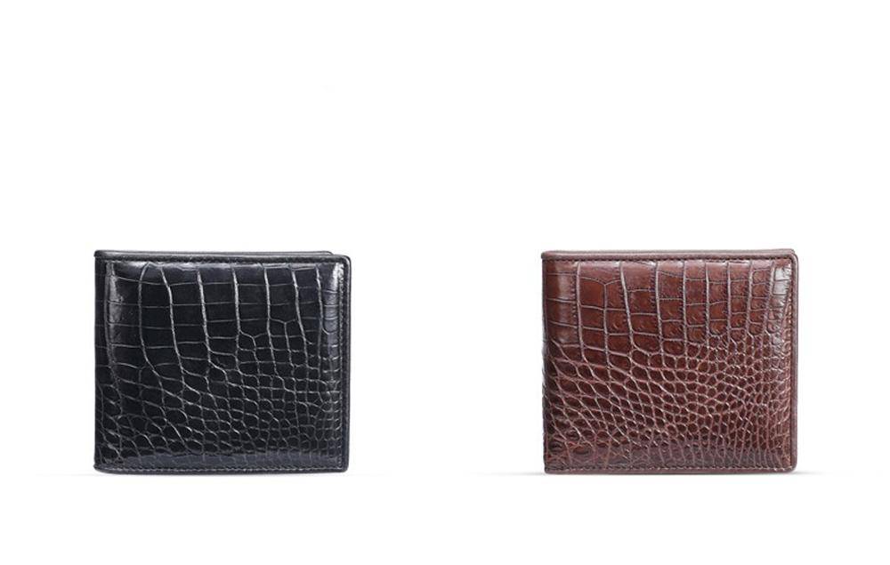 Men Bifold Leather Wallet- Genuine Crocodile Leather Belly Leather