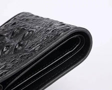Men Bifold Leather Wallet- Genuine Crocodile Leather Head Bone Leather