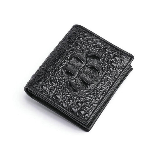 Men Bifold Leather Wallet- Genuine Crocodile Leather Head Bone Leather