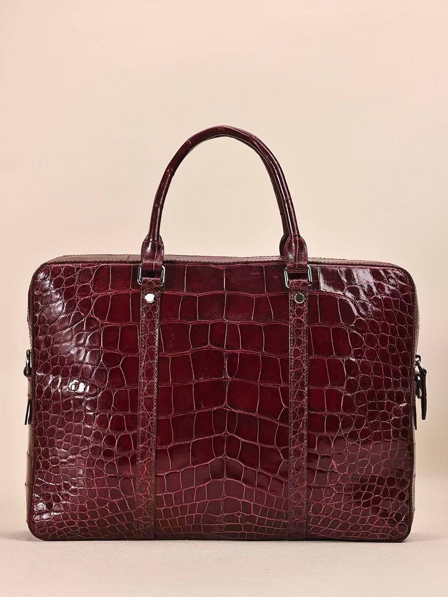 Men Genuine Crocodile Leather  Briefcase Wine Red